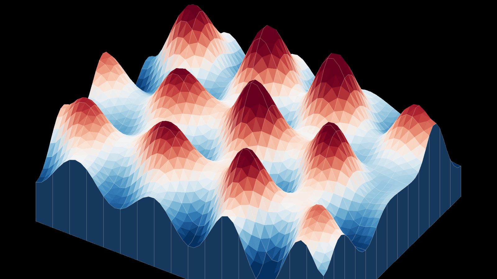 A three-dimensional reconstruction of a signed Faraday-wave surface.